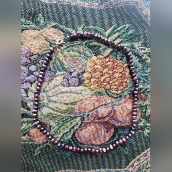 Genuine Purple Pearl Necklace Sterling Silver Clasp - Picture 12 of 14